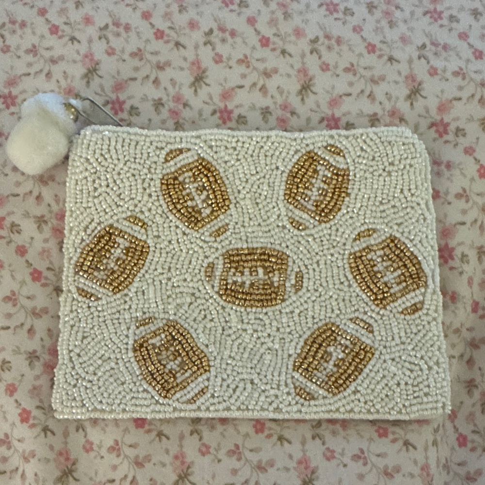 Beaded White and Gold Clutch